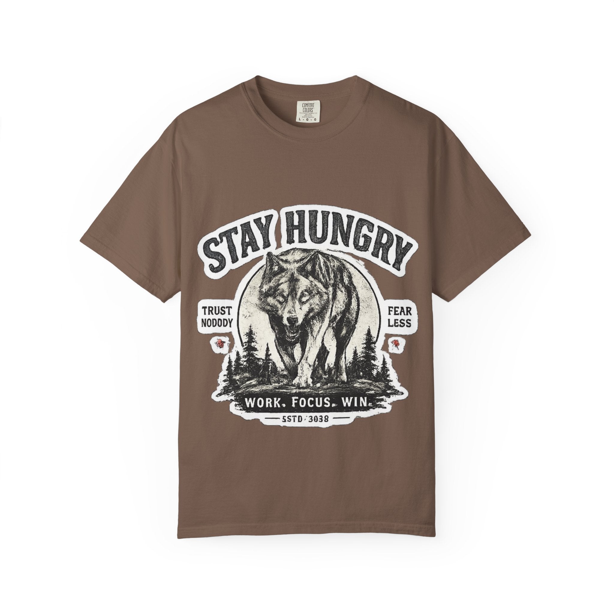 Stay Hungry Wolf T-Shirt — Motivational Graphic Tee for Men & Women