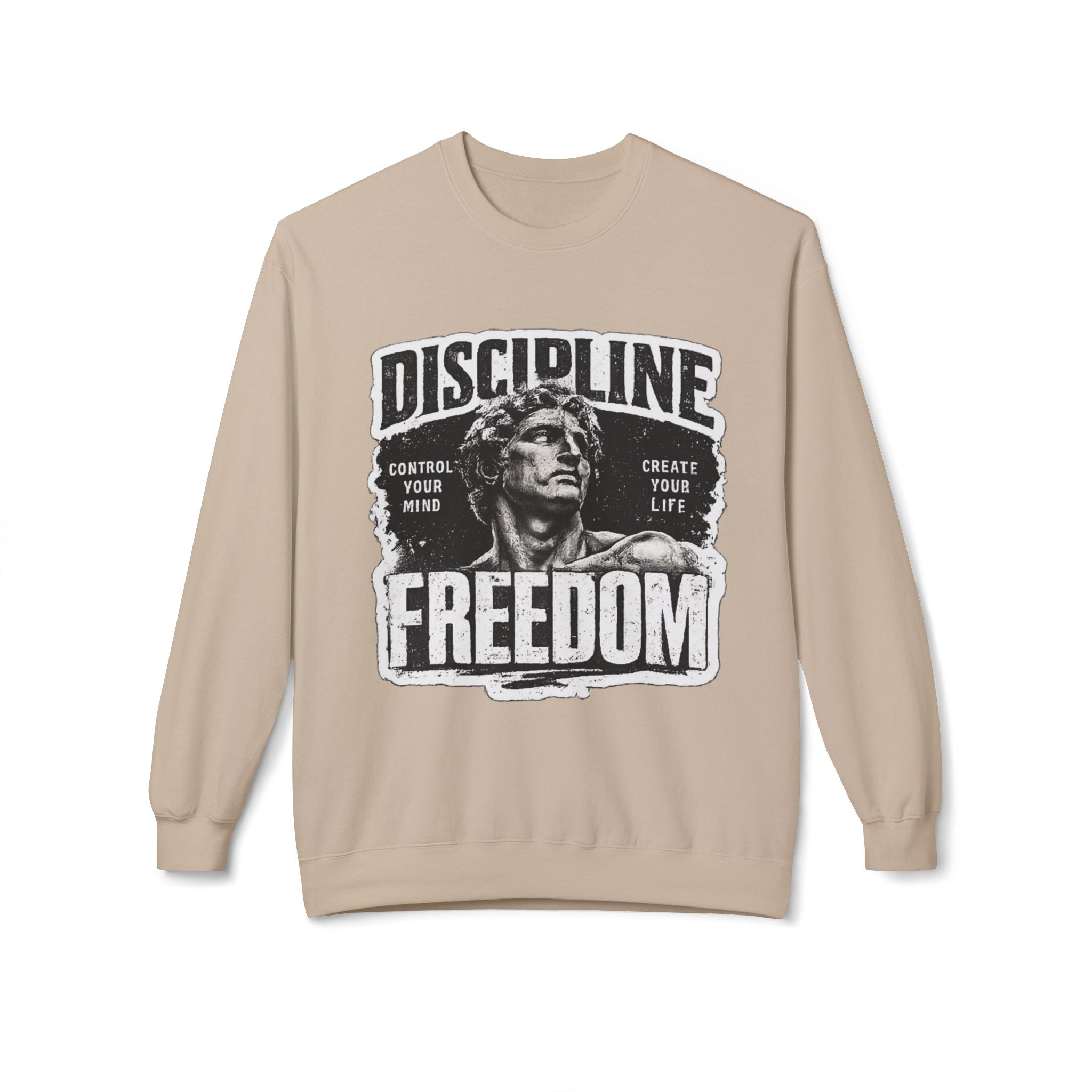 Discipline Freedom Crewneck Sweatshirt – Motivational Vintage Statue Graphic