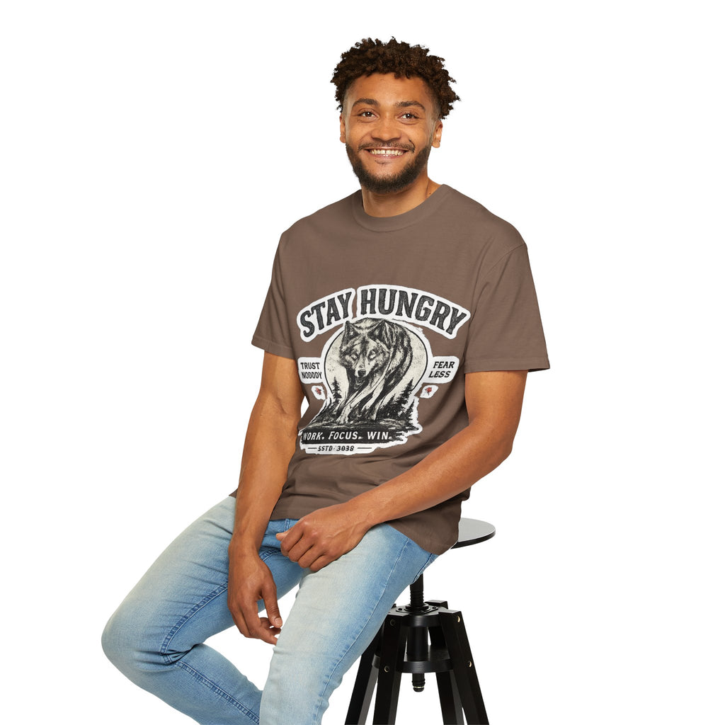 Stay Hungry Wolf T-Shirt — Motivational Graphic Tee for Men & Women