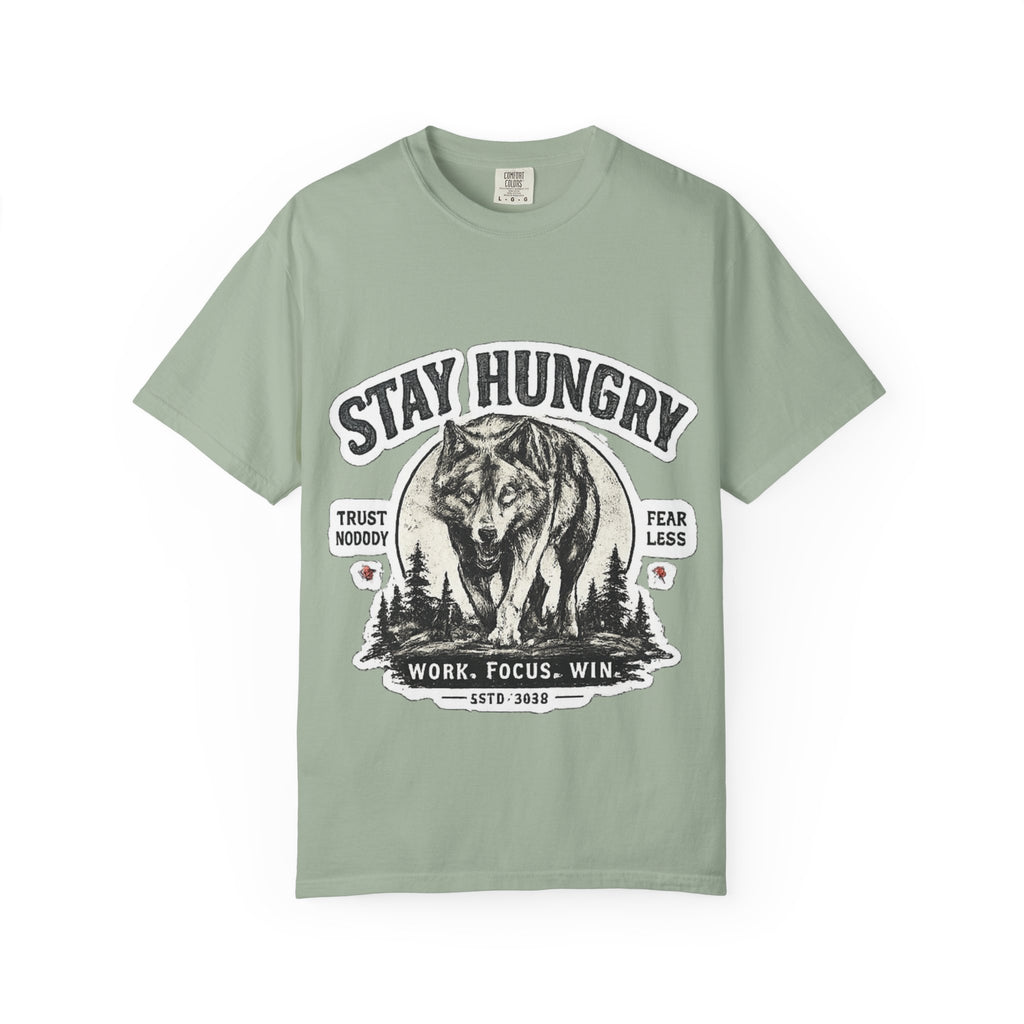 Stay Hungry Wolf T-Shirt — Motivational Graphic Tee for Men & Women