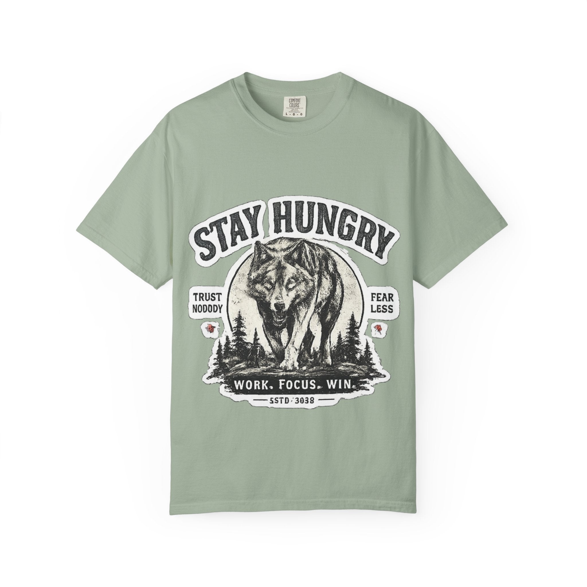 Stay Hungry Wolf T-Shirt — Motivational Graphic Tee for Men & Women