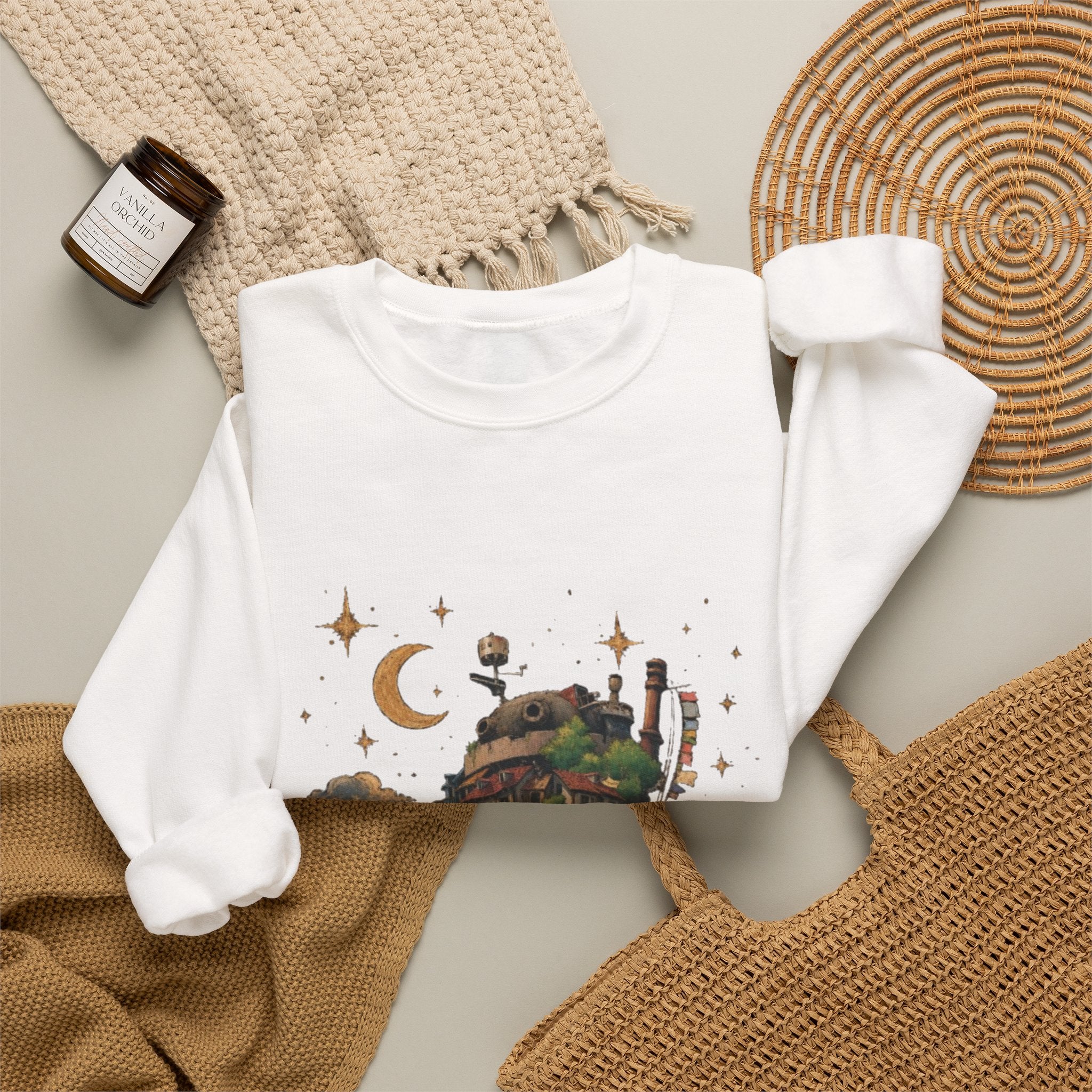 Howl's Moving Castle Inspired Crewneck Sweatshirt — Fantasy Castle Illustration