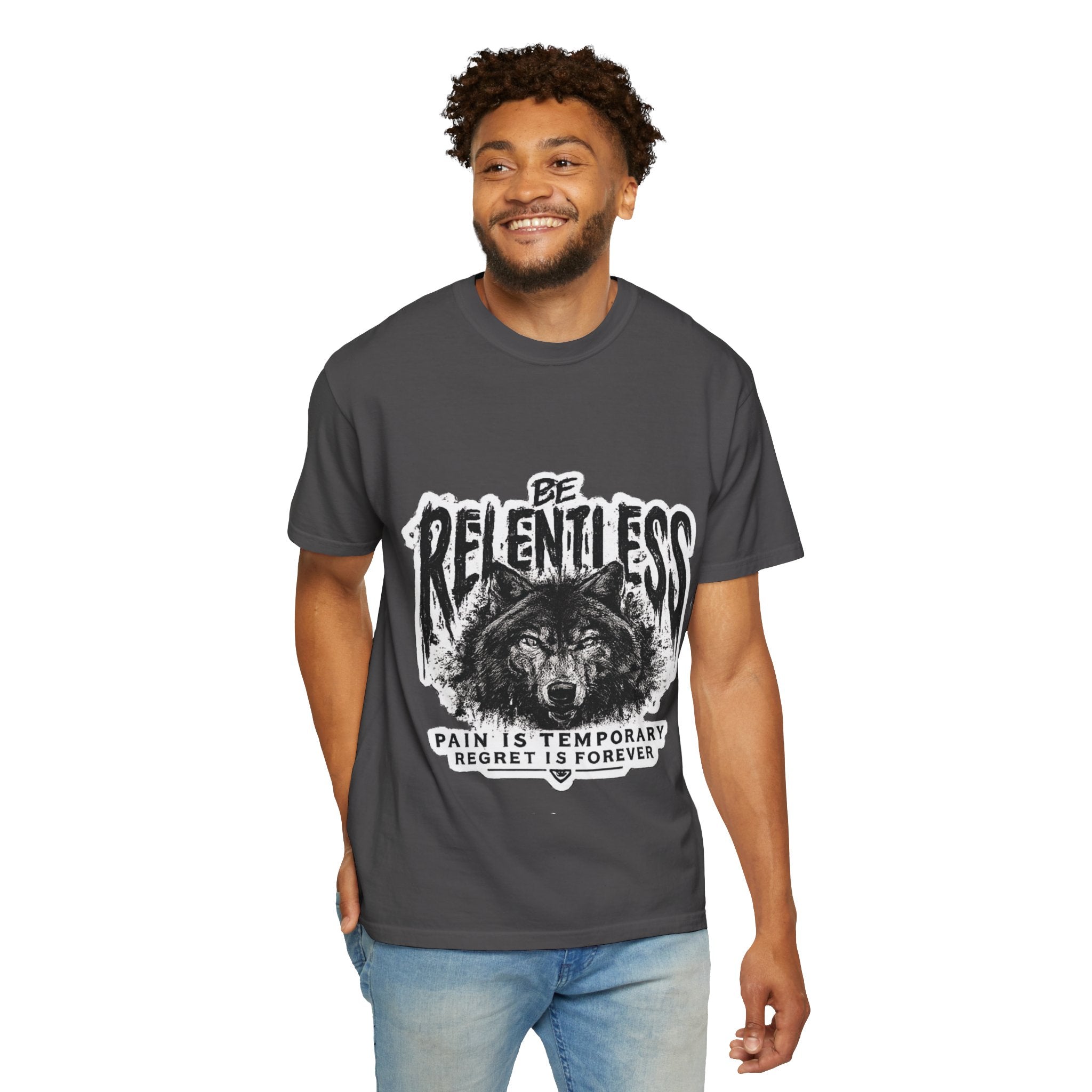 Be Relentless Wolf T-Shirt — “Pain Is Temporary, Regret Is Forever” Motivational Tee