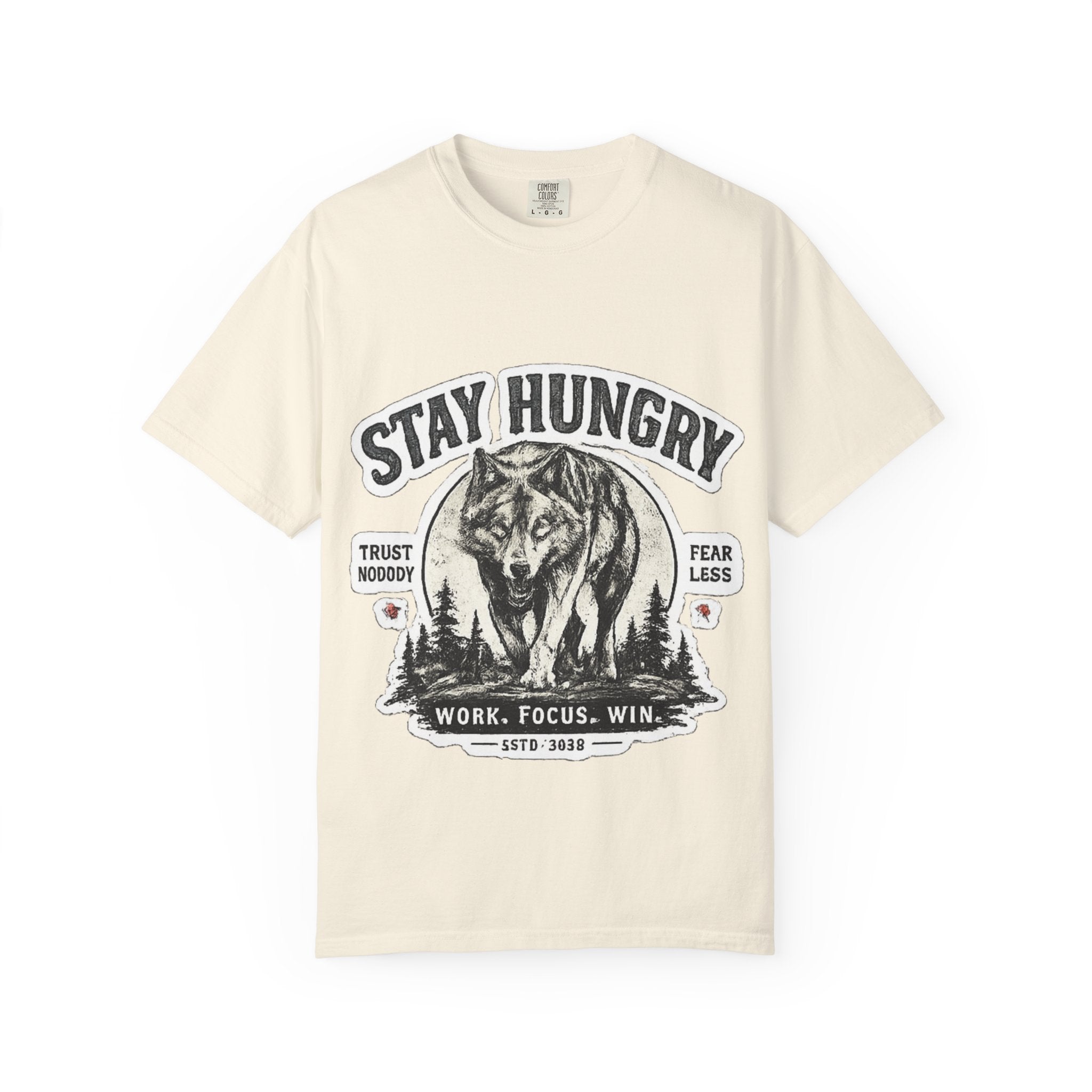 Stay Hungry Wolf T-Shirt — Motivational Graphic Tee for Men & Women