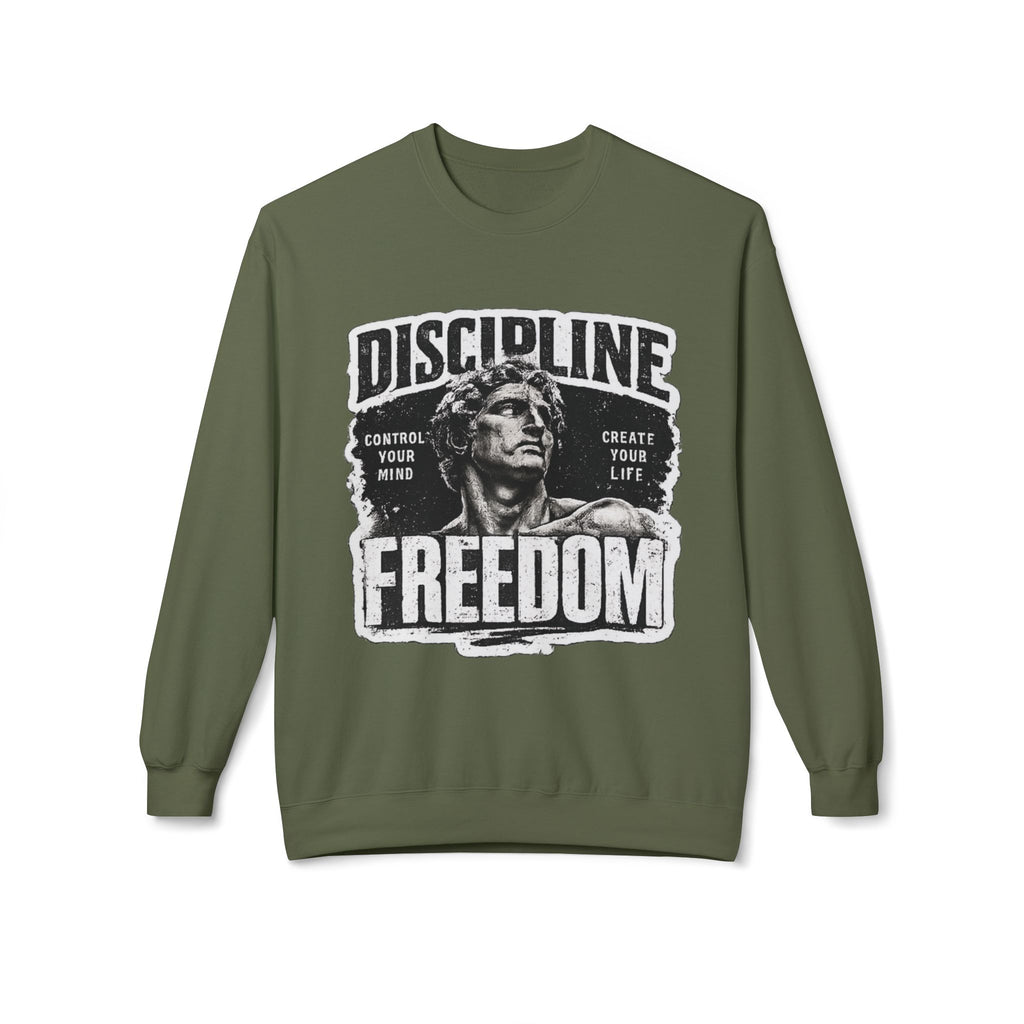 Discipline Freedom Crewneck Sweatshirt – Motivational Vintage Statue Graphic