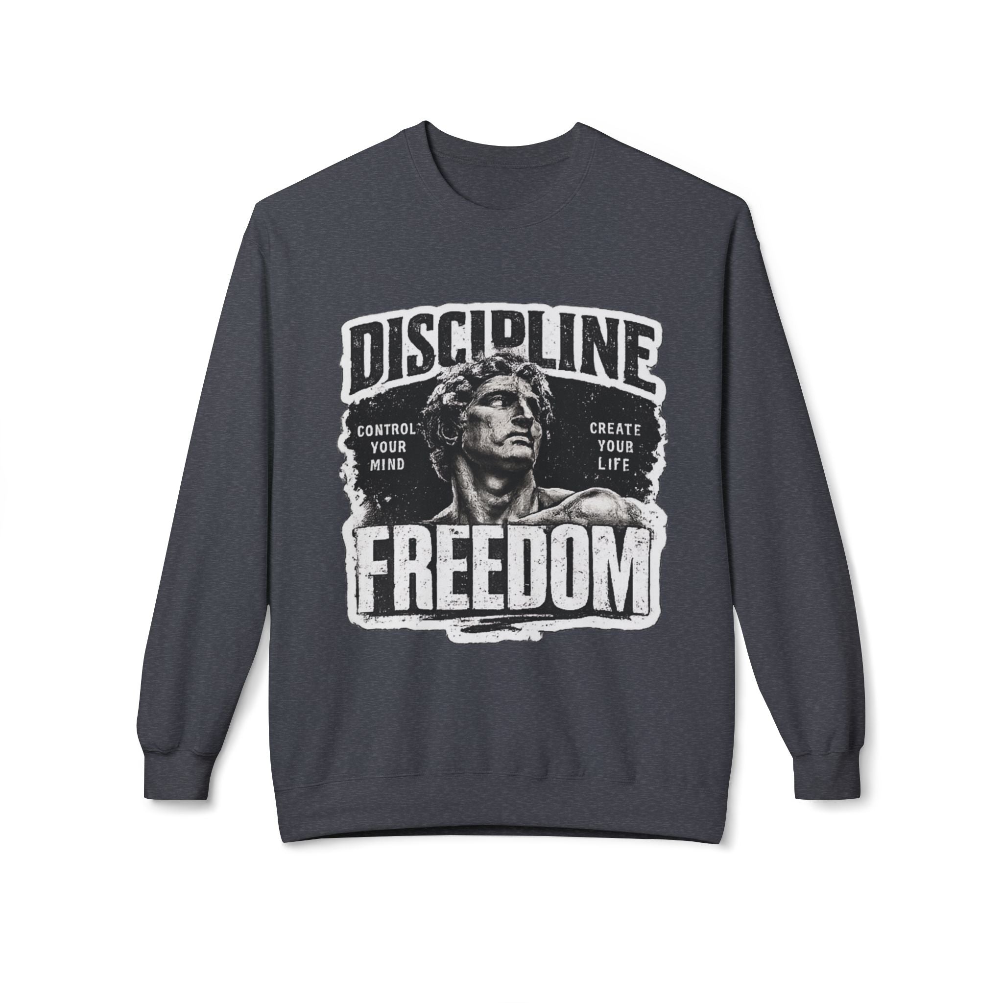 Discipline Freedom Crewneck Sweatshirt – Motivational Vintage Statue Graphic