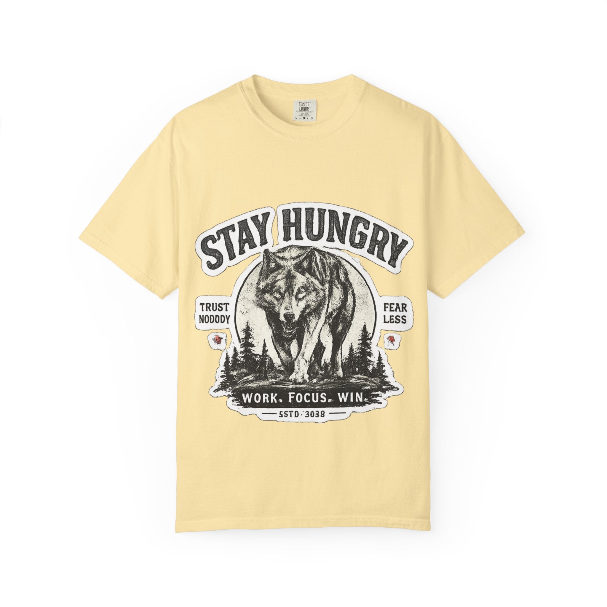 Stay Hungry Wolf T-Shirt — Motivational Graphic Tee for Men & Women