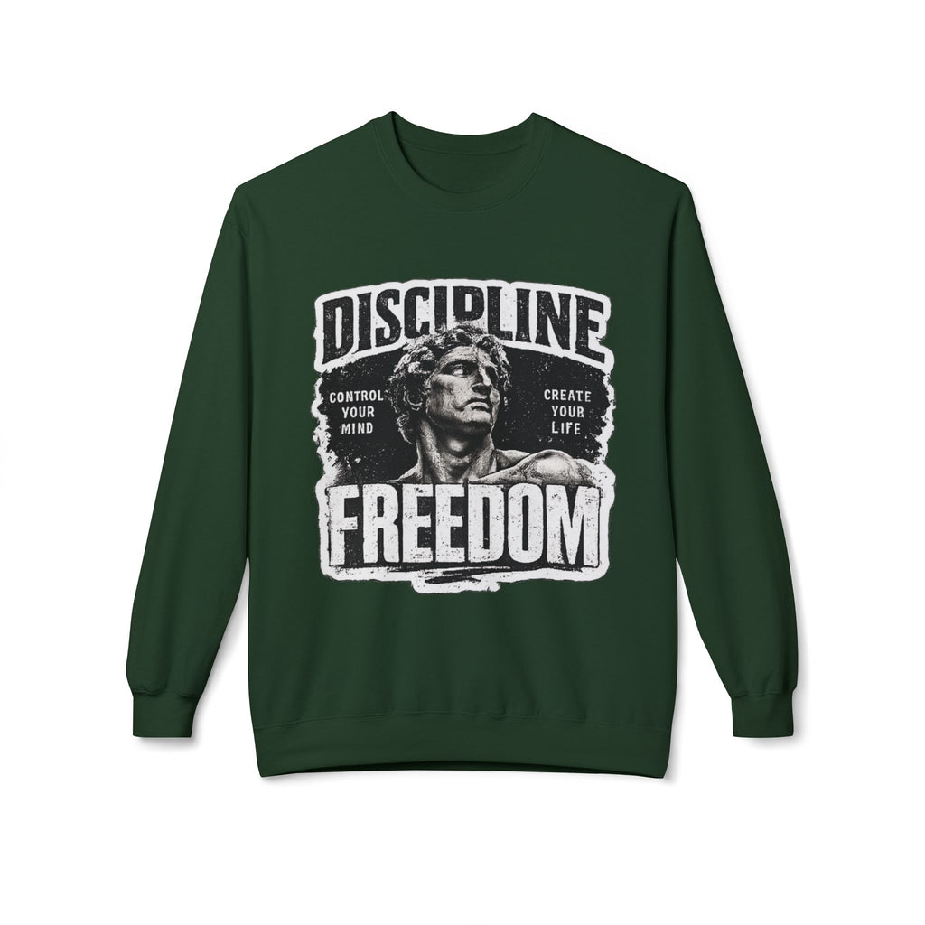 Discipline Freedom Crewneck Sweatshirt – Motivational Vintage Statue Graphic