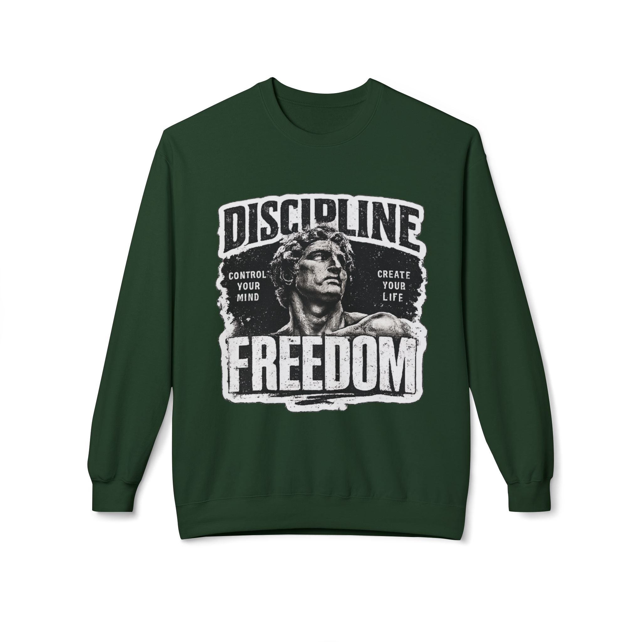 Discipline Freedom Crewneck Sweatshirt – Motivational Vintage Statue Graphic