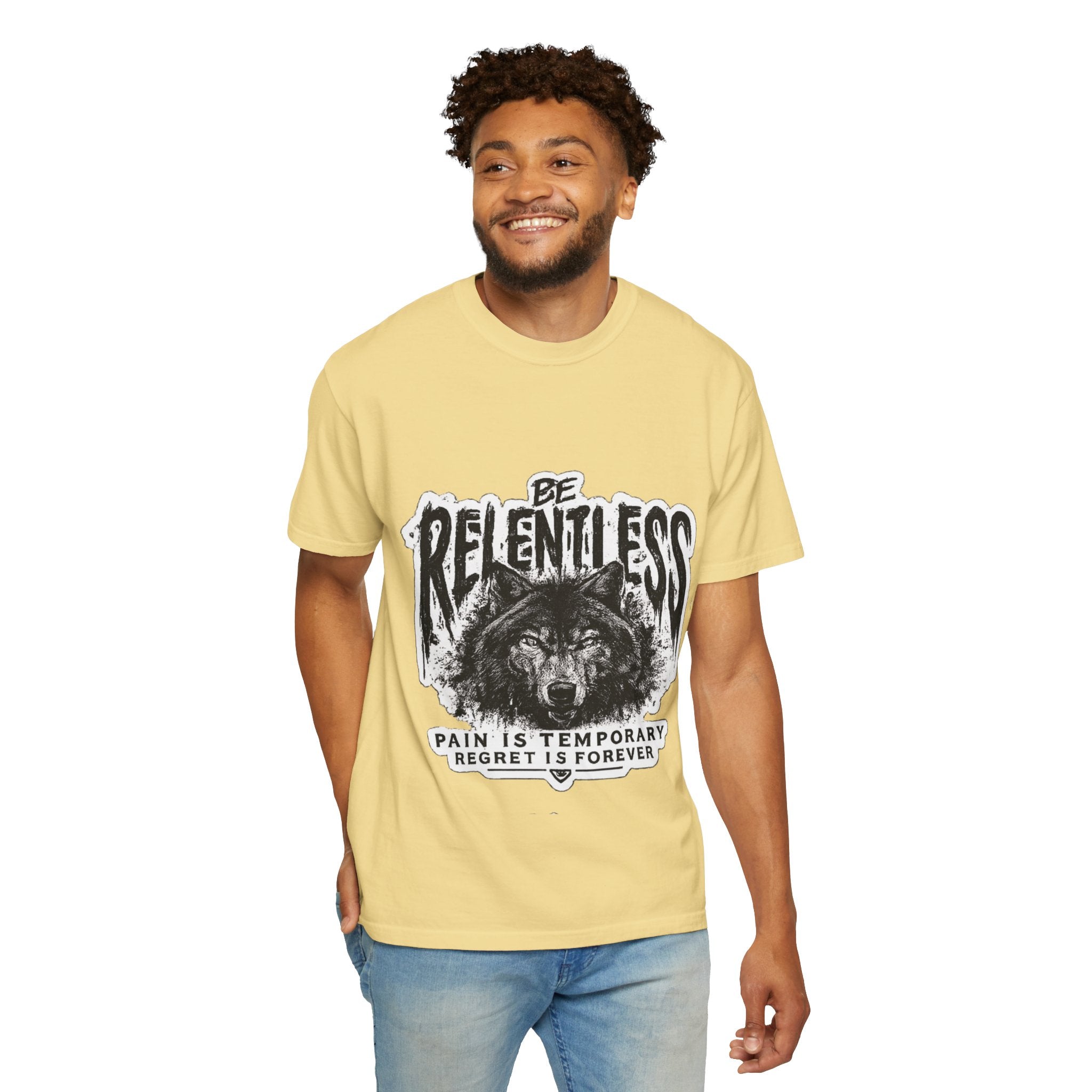 Be Relentless Wolf T-Shirt — “Pain Is Temporary, Regret Is Forever” Motivational Tee