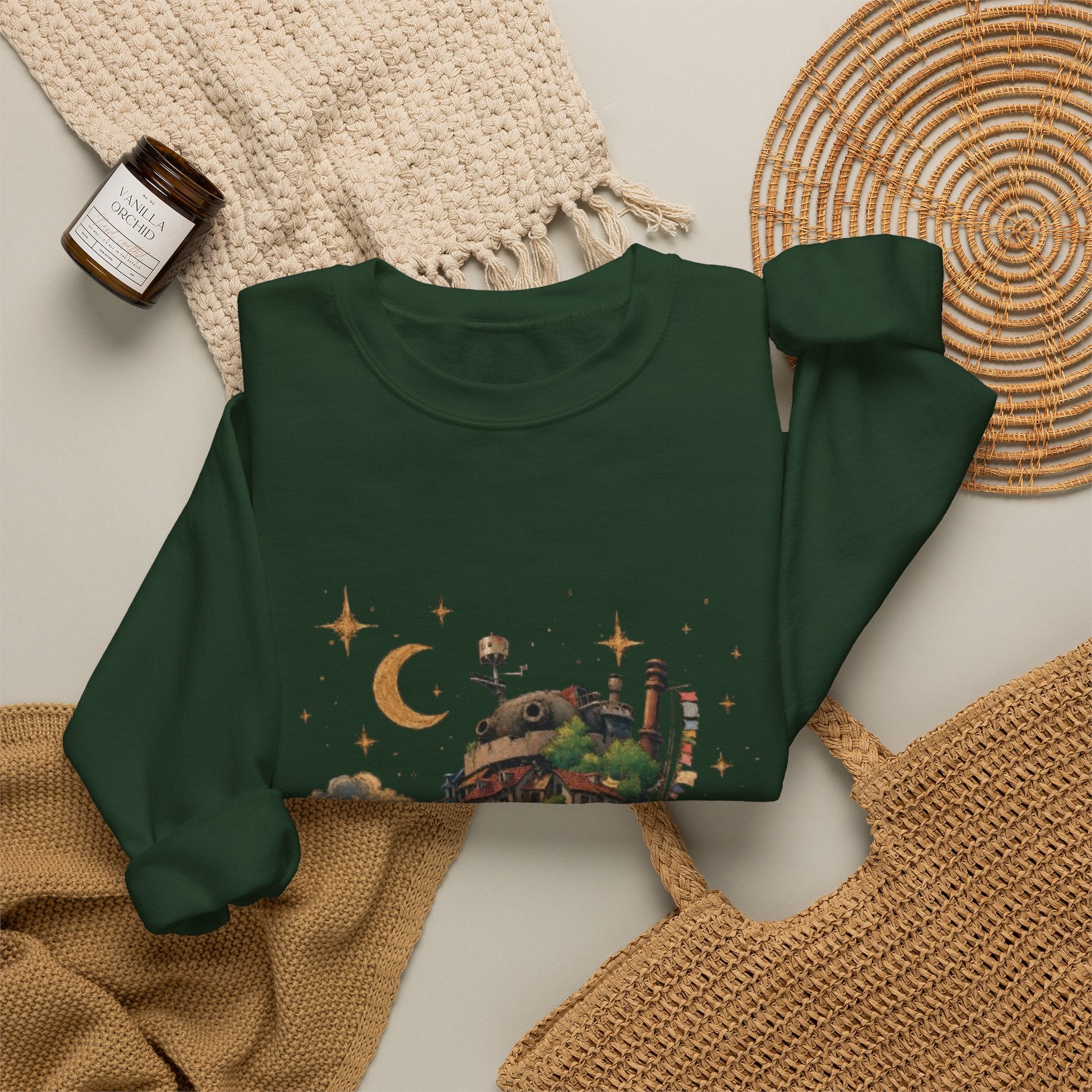 Howl's Moving Castle Inspired Crewneck Sweatshirt — Fantasy Castle Illustration