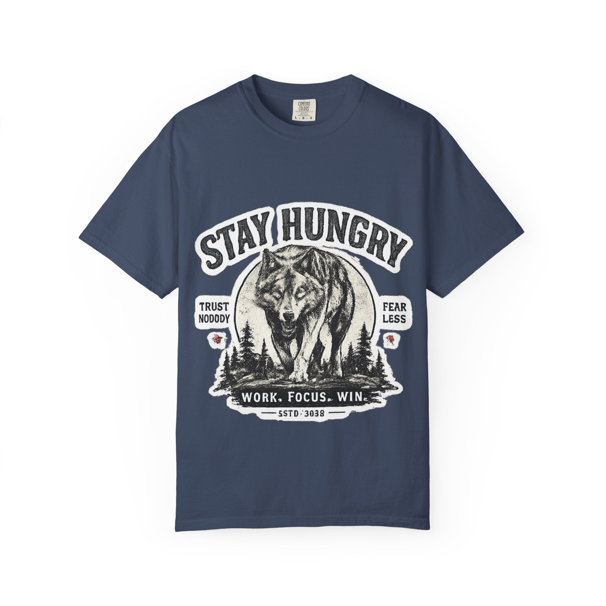 Stay Hungry Wolf T-Shirt — Motivational Graphic Tee for Men & Women