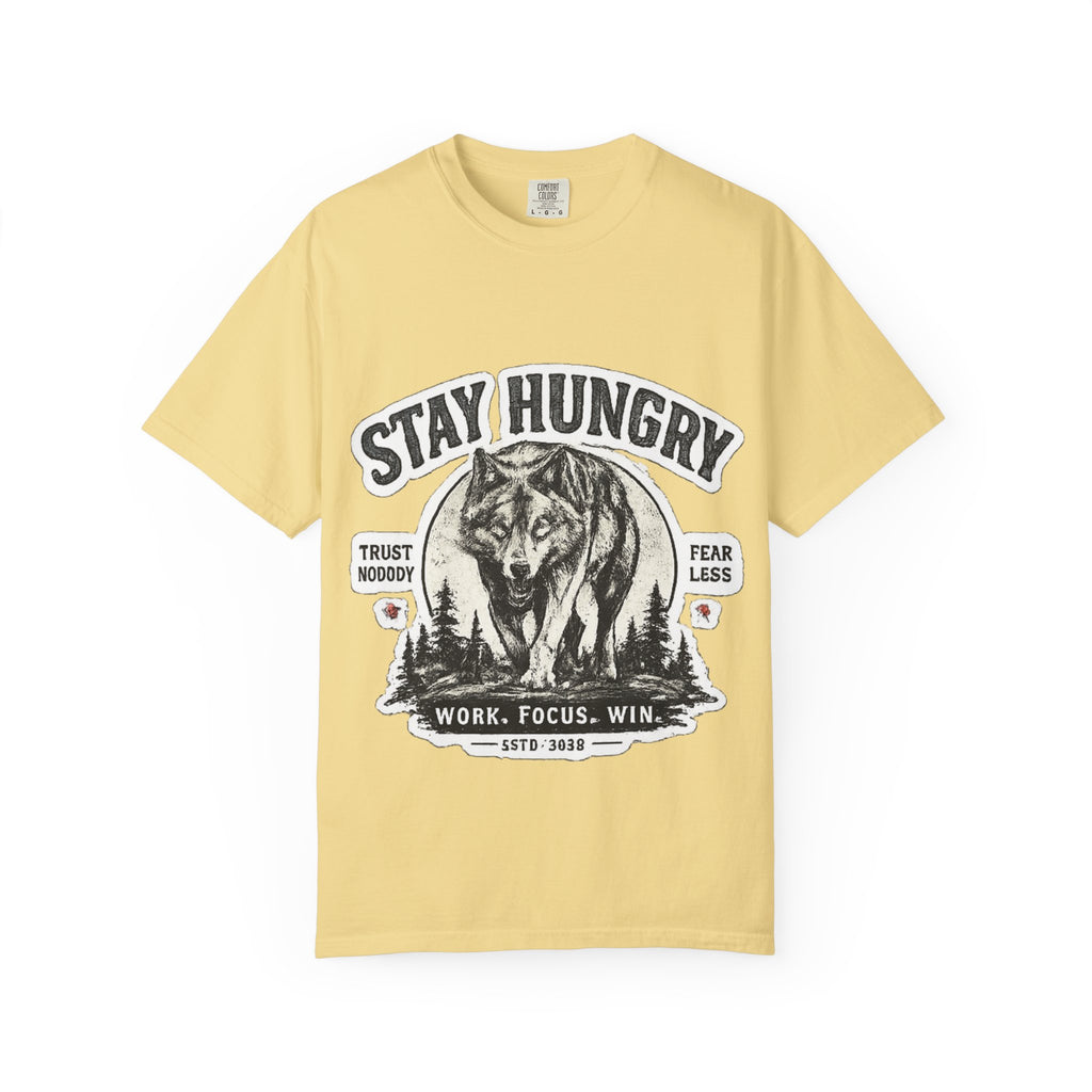 Stay Hungry Wolf T-Shirt — Motivational Graphic Tee for Men & Women