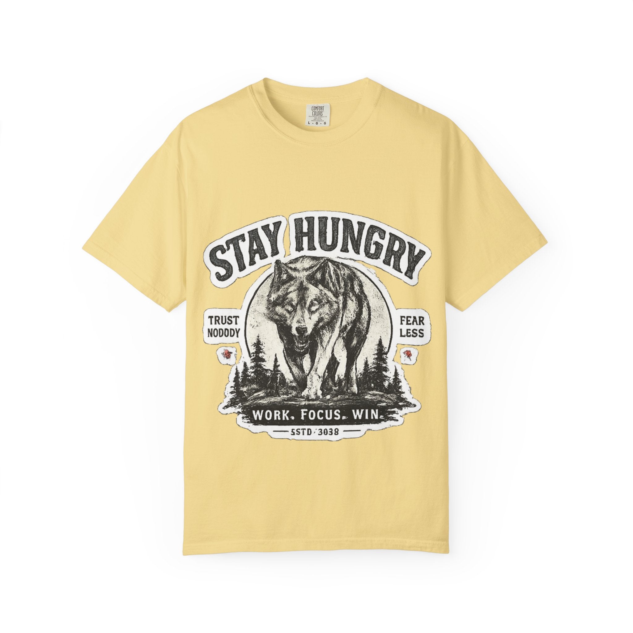 Stay Hungry Wolf T-Shirt — Motivational Graphic Tee for Men & Women