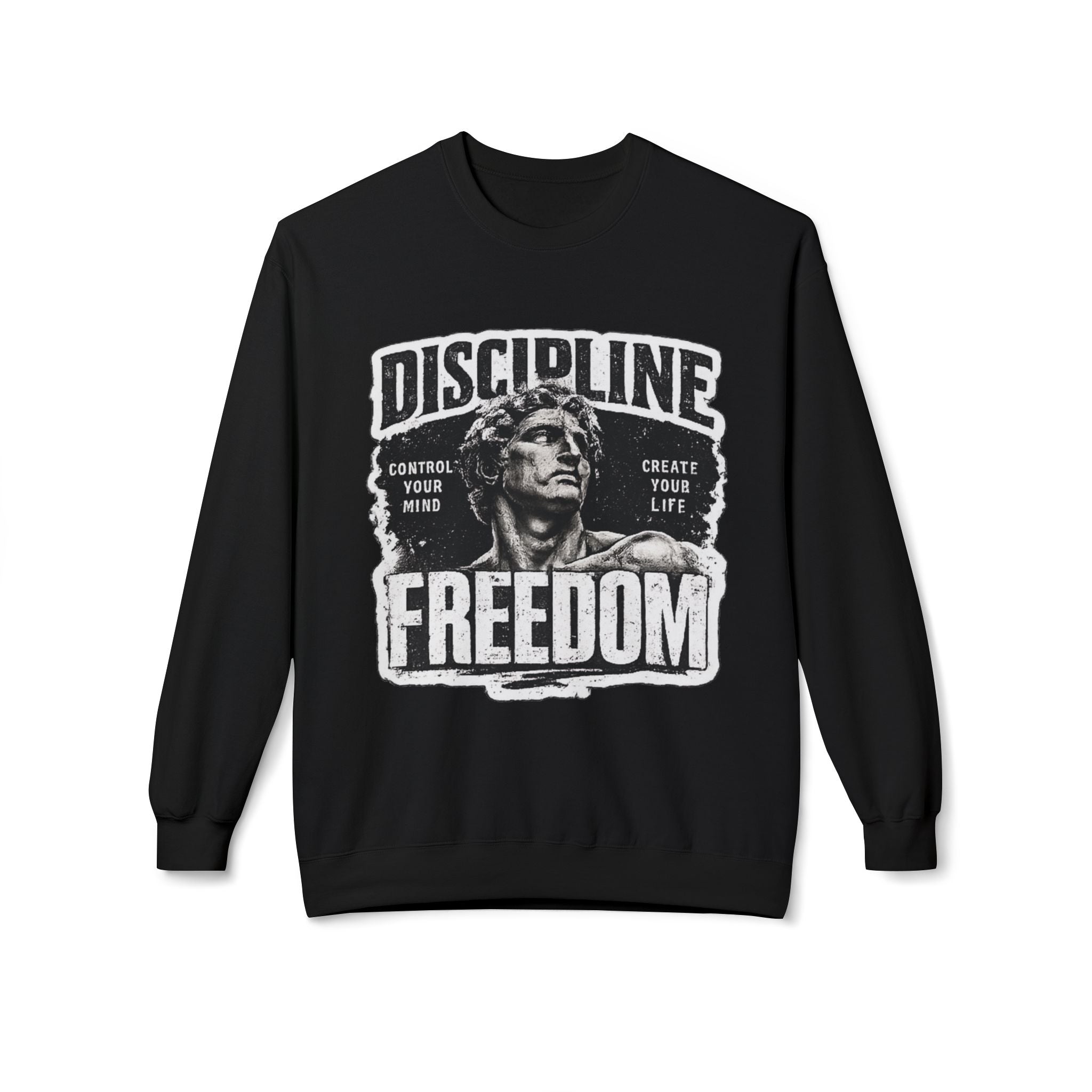 Discipline Freedom Crewneck Sweatshirt – Motivational Vintage Statue Graphic