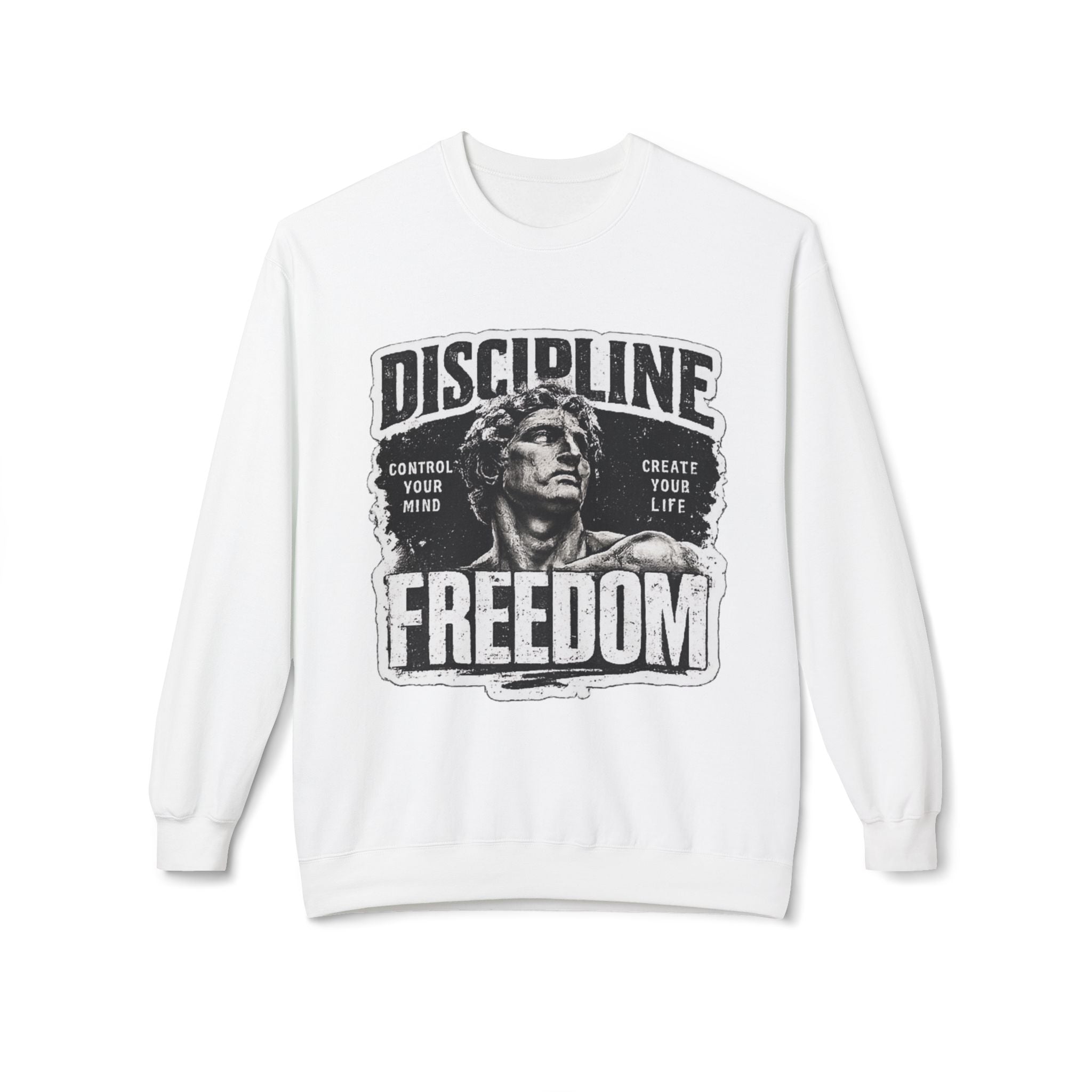 Discipline Freedom Crewneck Sweatshirt – Motivational Vintage Statue Graphic
