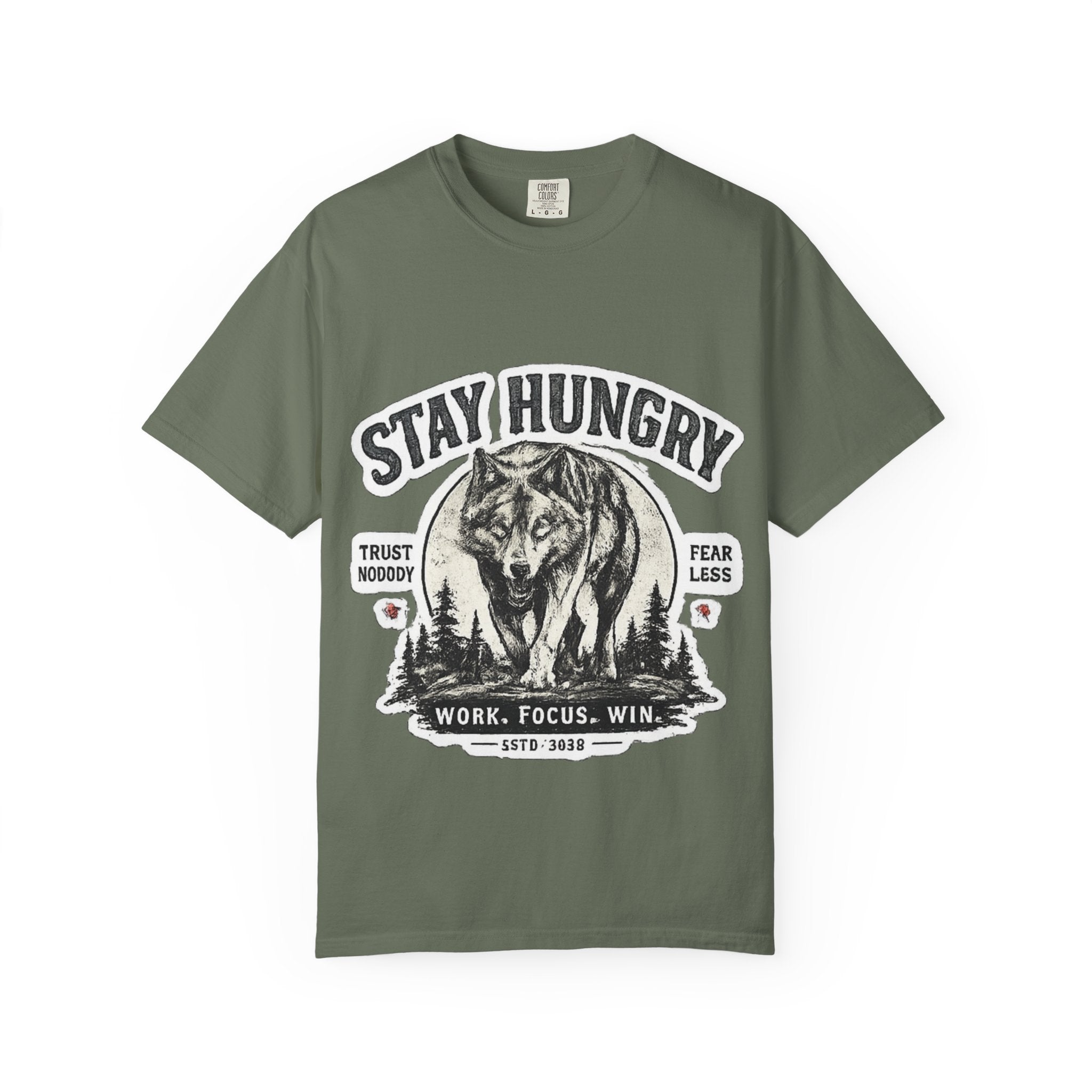 Stay Hungry Wolf T-Shirt — Motivational Graphic Tee for Men & Women