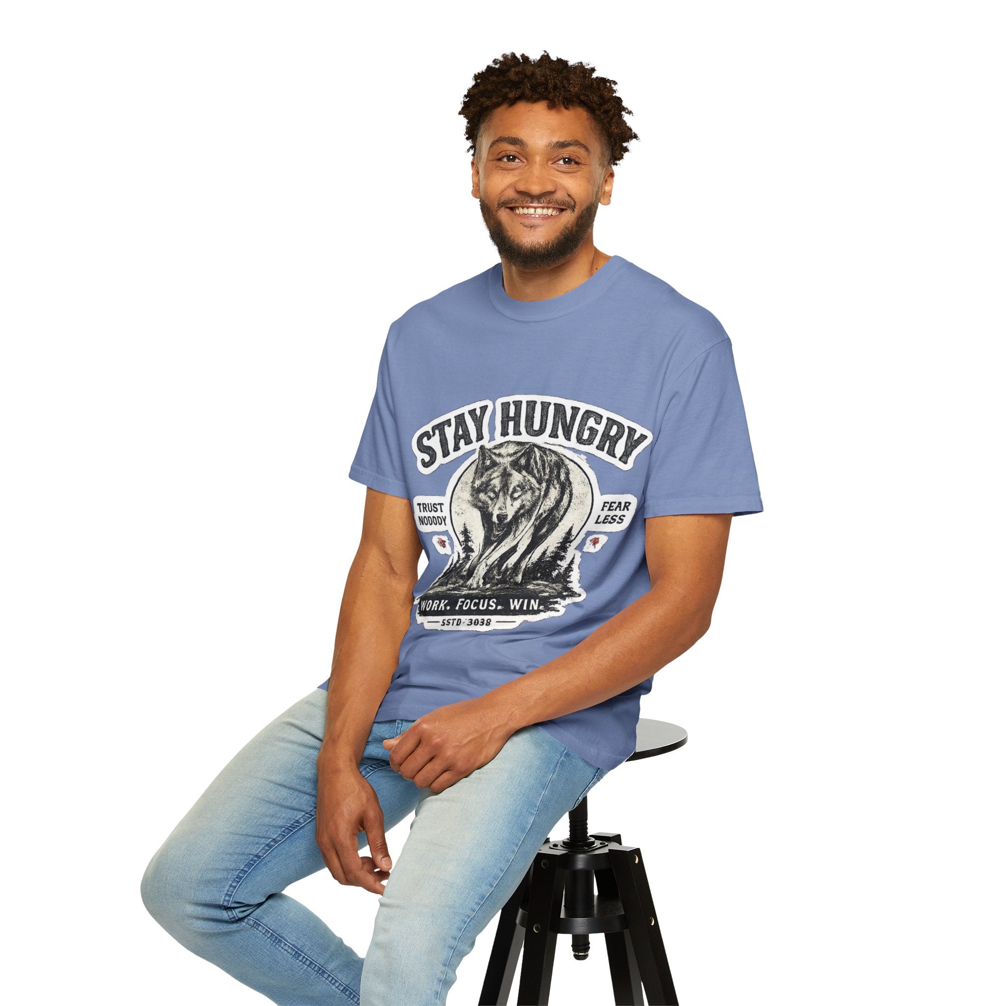 Stay Hungry Wolf T-Shirt — Motivational Graphic Tee for Men & Women