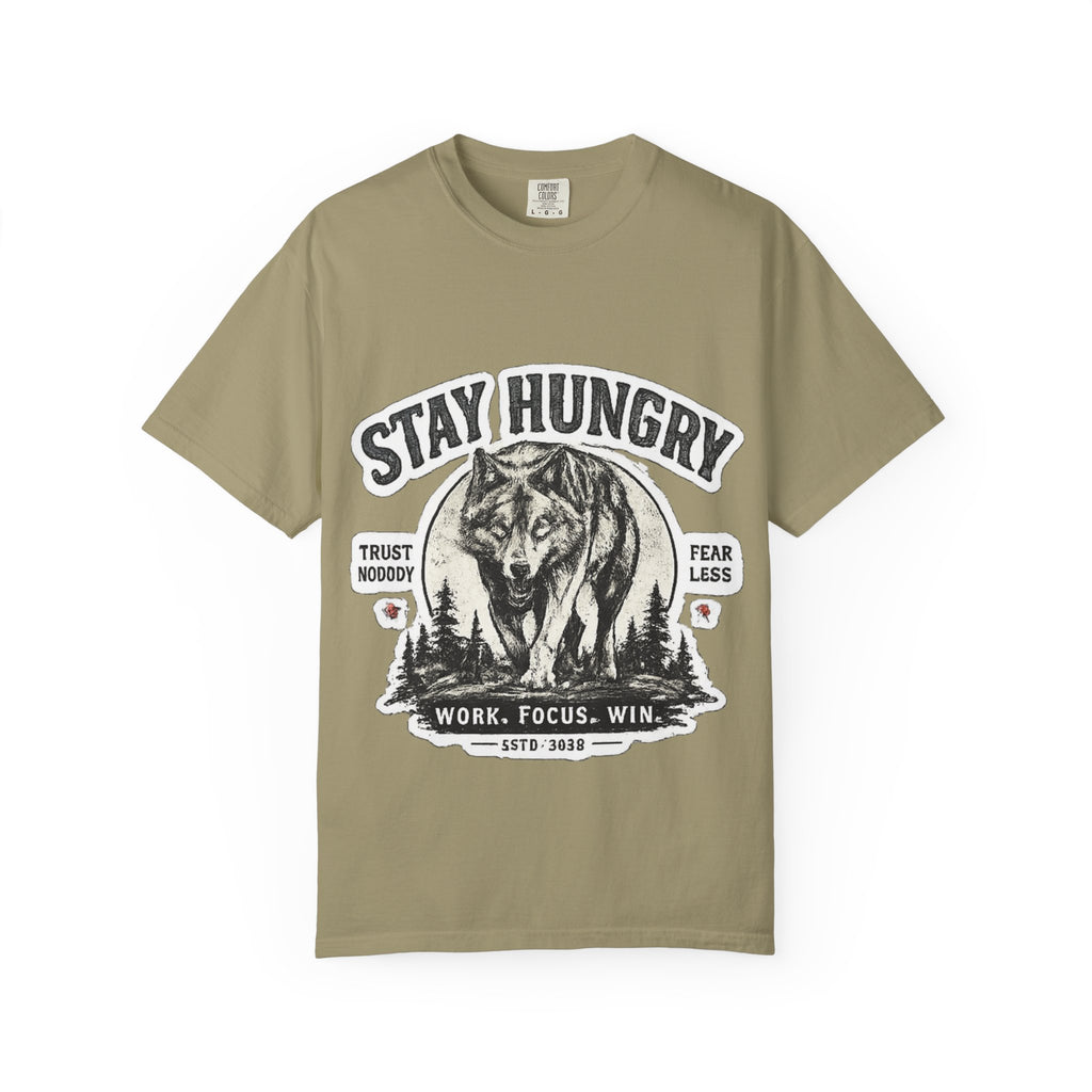 Stay Hungry Wolf T-Shirt — Motivational Graphic Tee for Men & Women