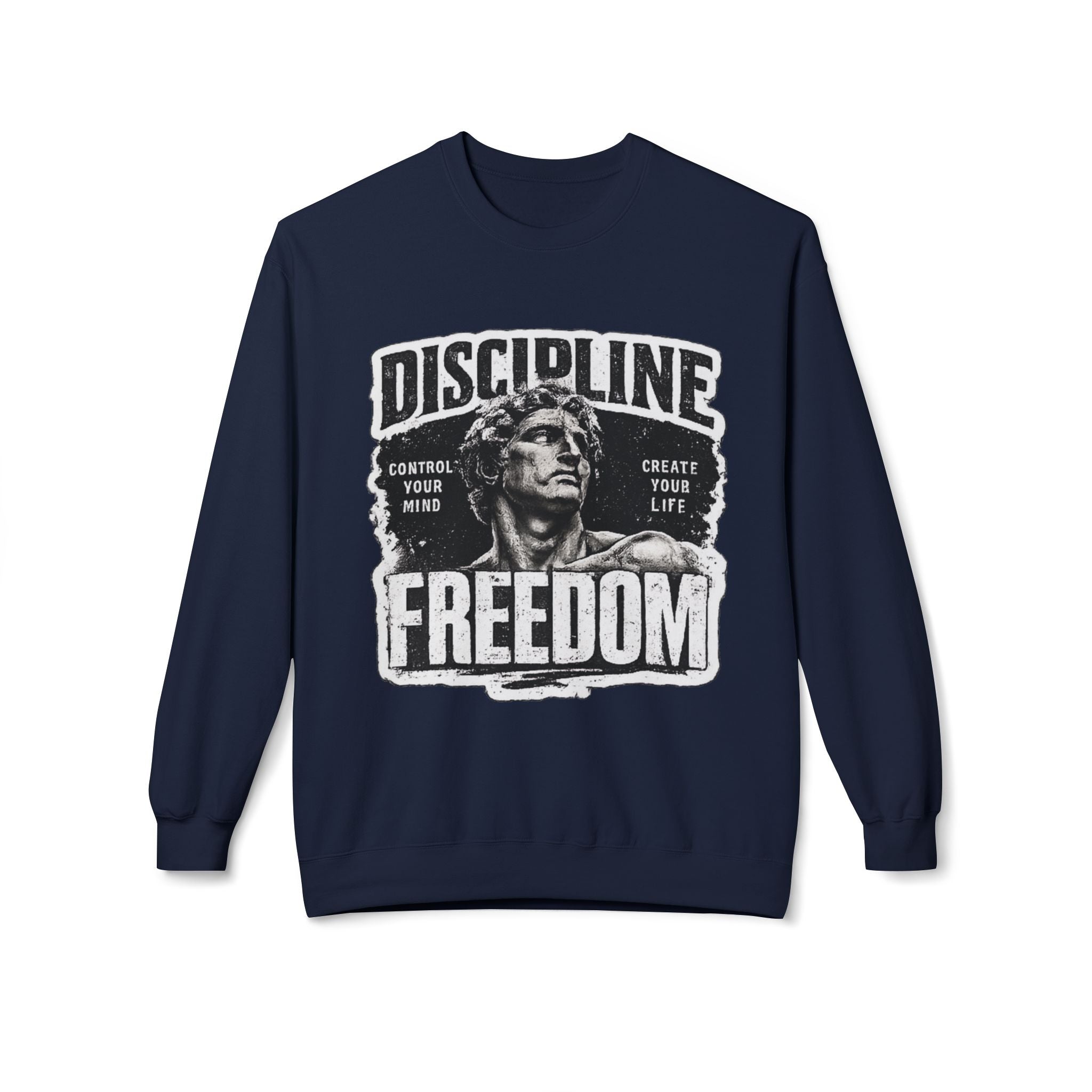Discipline Freedom Crewneck Sweatshirt – Motivational Vintage Statue Graphic