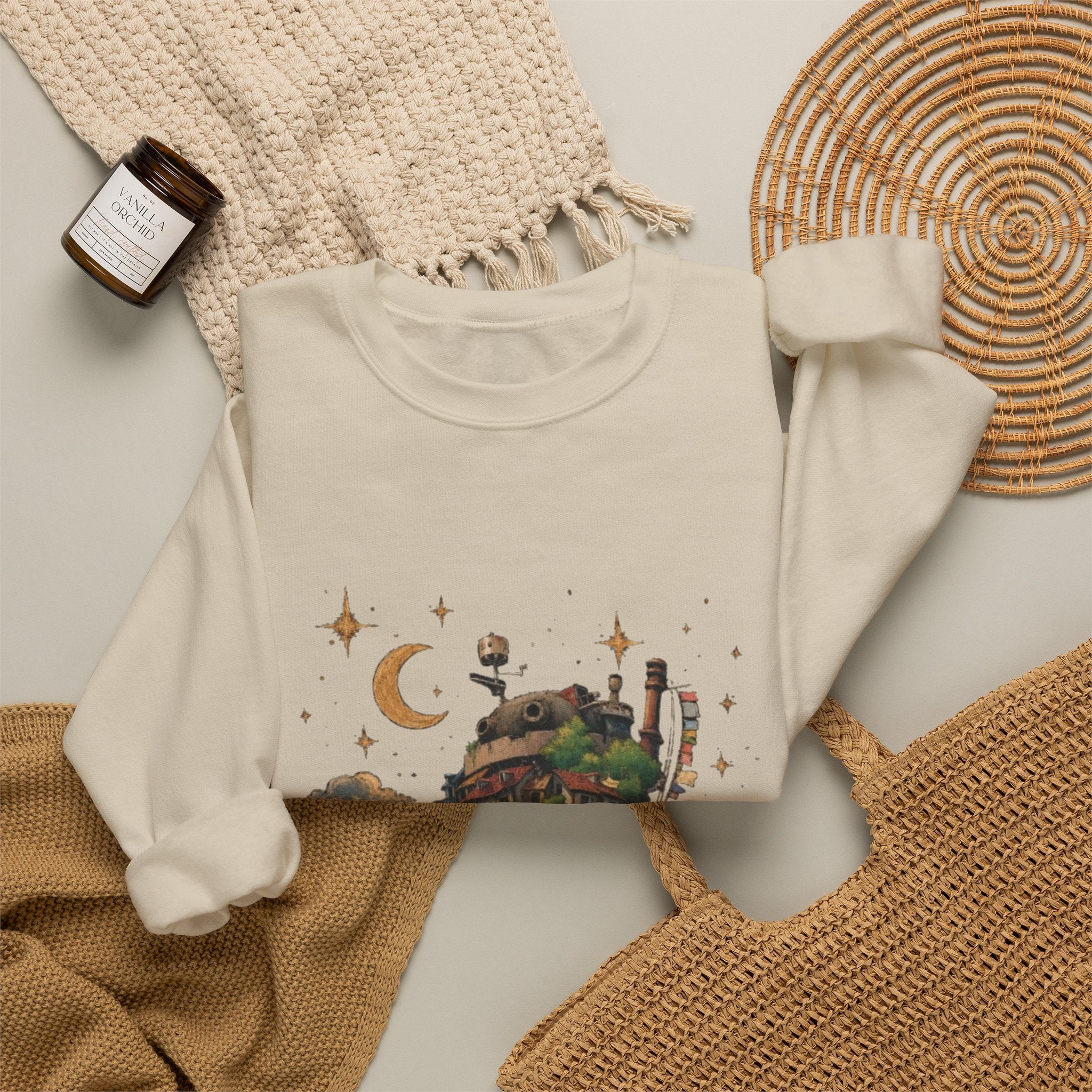 Howl's Moving Castle Inspired Crewneck Sweatshirt — Fantasy Castle Illustration