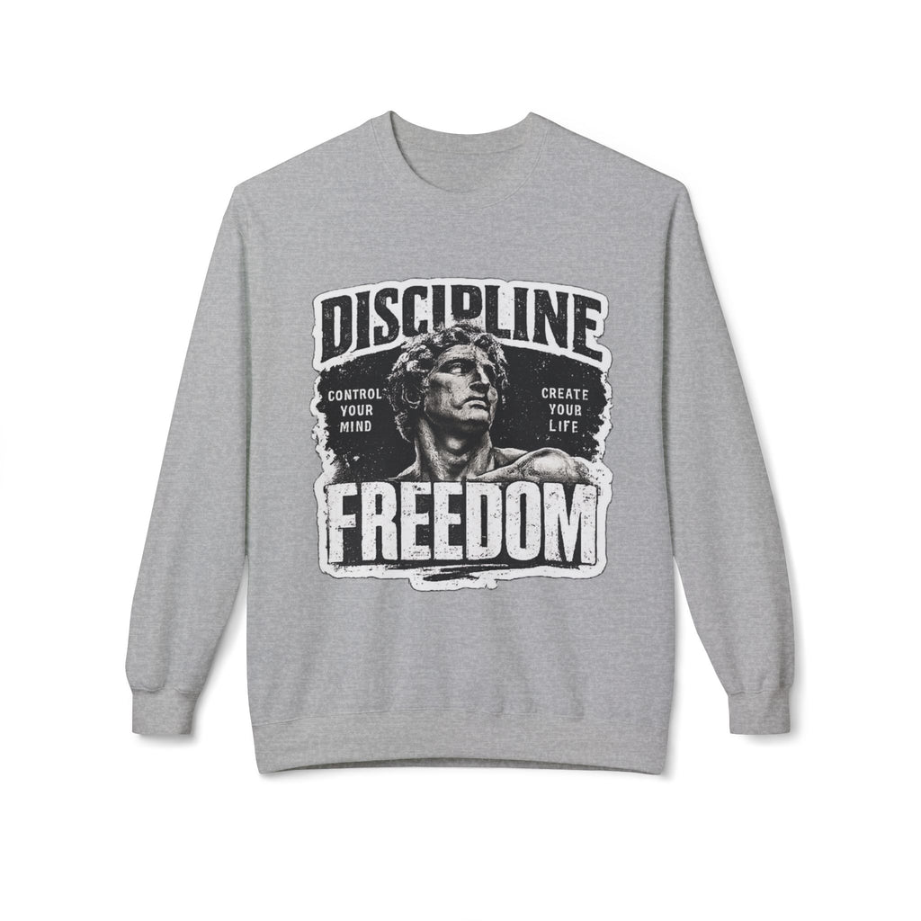 Discipline Freedom Crewneck Sweatshirt – Motivational Vintage Statue Graphic