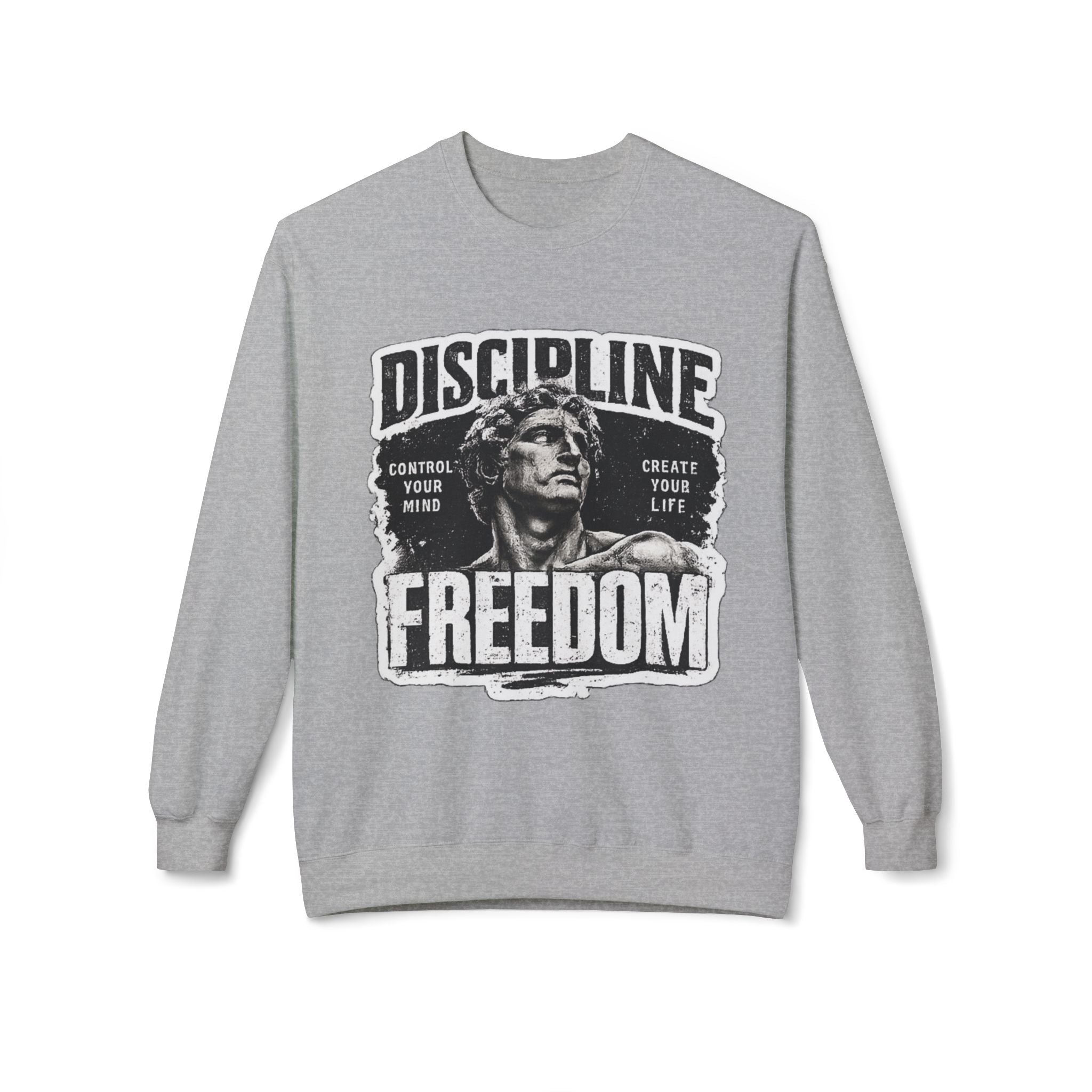 Discipline Freedom Crewneck Sweatshirt – Motivational Vintage Statue Graphic