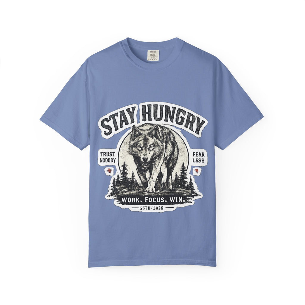 Stay Hungry Wolf T-Shirt — Motivational Graphic Tee for Men & Women