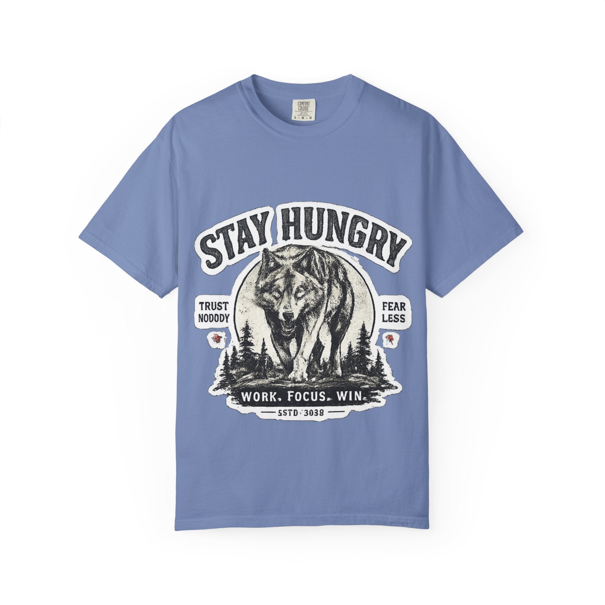 Stay Hungry Wolf T-Shirt — Motivational Graphic Tee for Men & Women