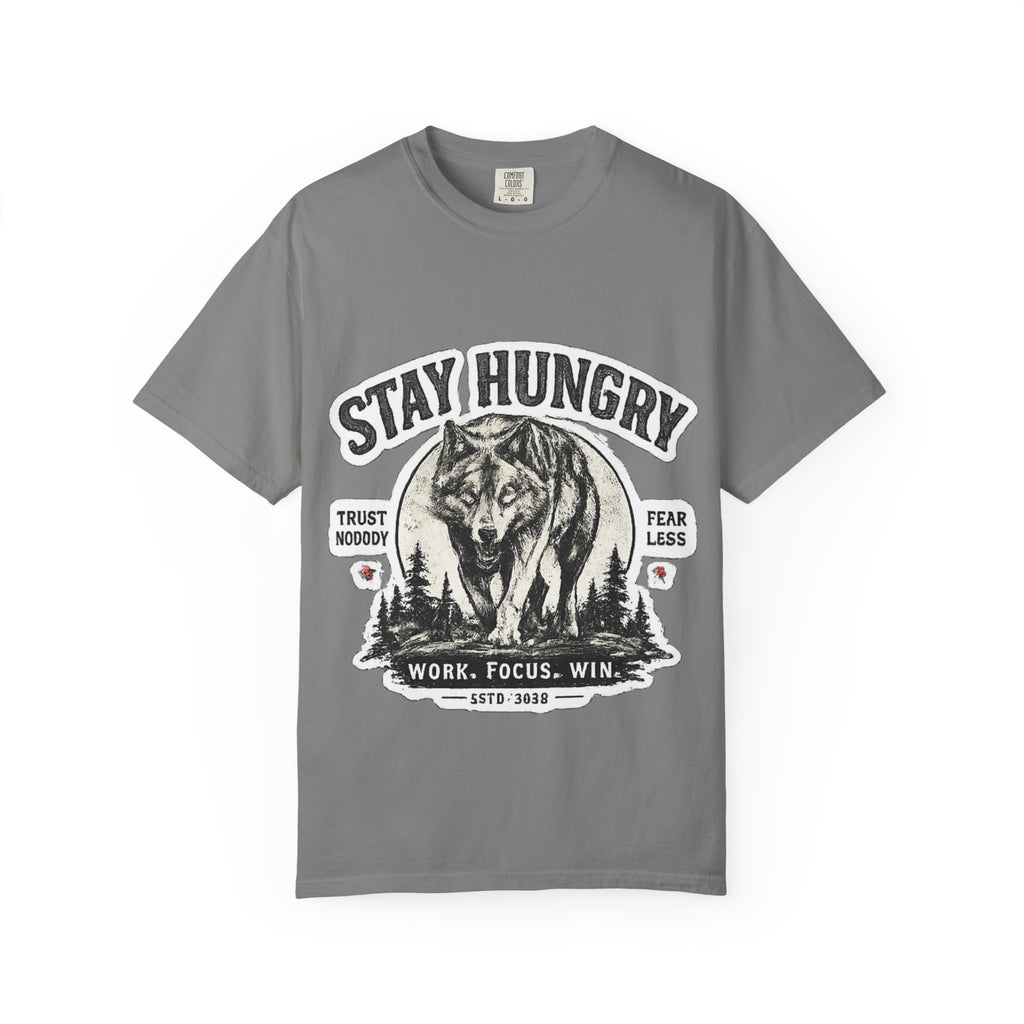 Stay Hungry Wolf T-Shirt — Motivational Graphic Tee for Men & Women
