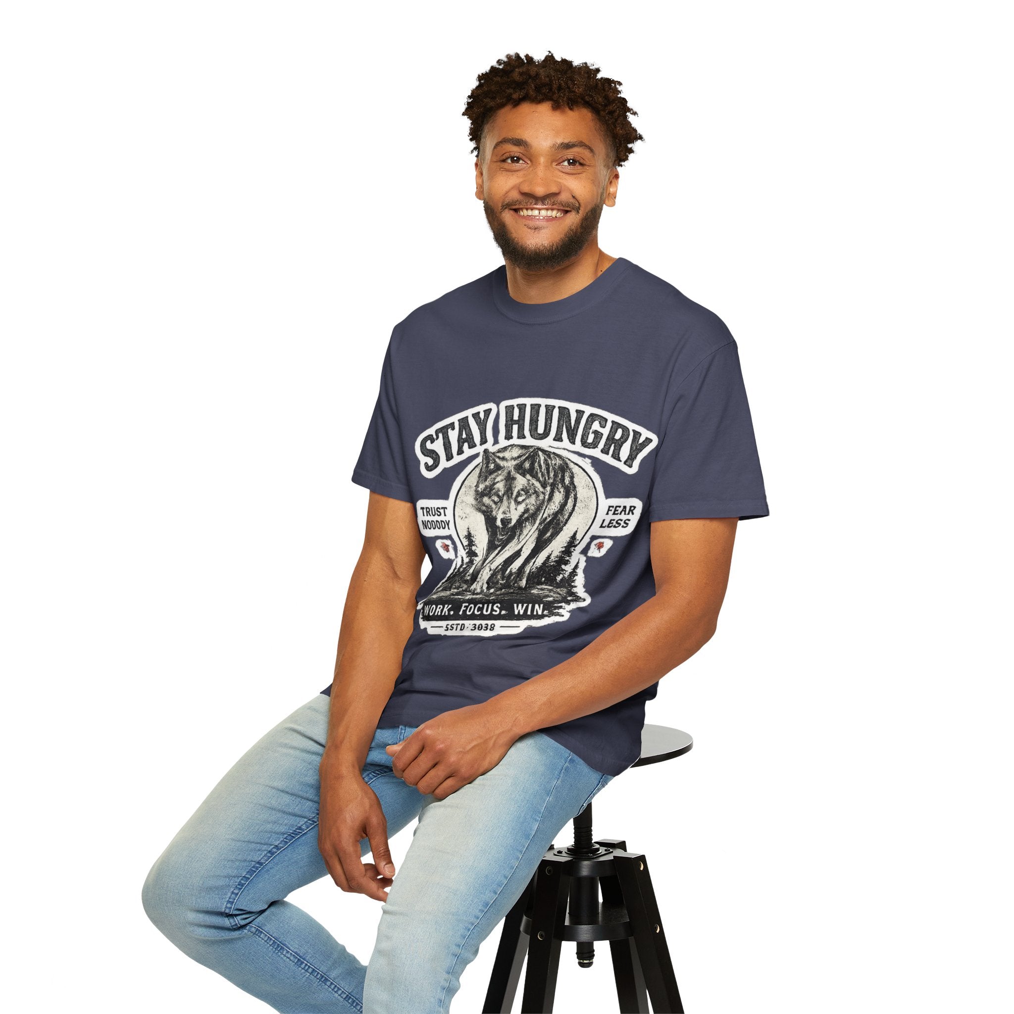 Stay Hungry Wolf T-Shirt — Motivational Graphic Tee for Men & Women