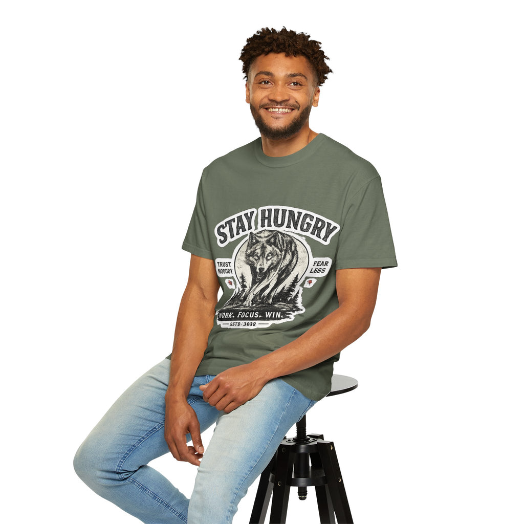 Stay Hungry Wolf T-Shirt — Motivational Graphic Tee for Men & Women